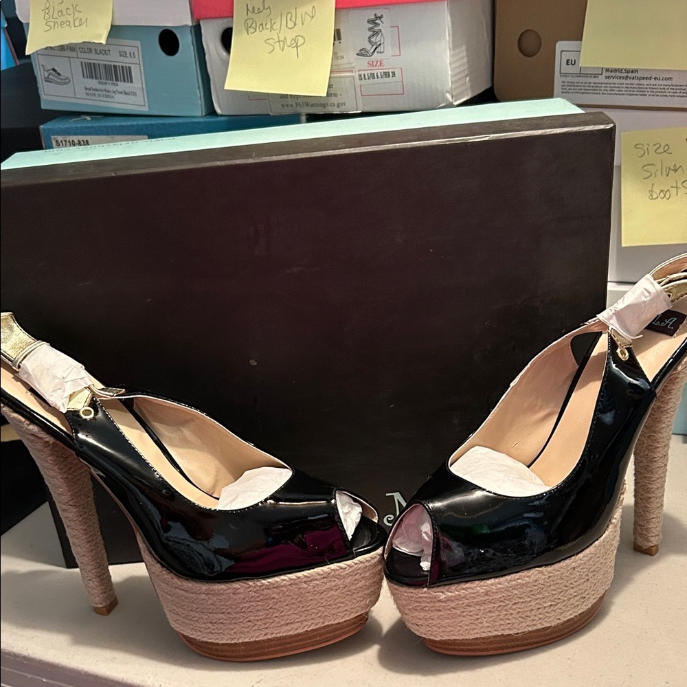N.Y.L.A. Black Patent Leather Platform Heels